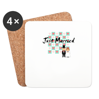 Hochzeit Untersetzer - Just Married - Spruch mit Cartoon Brautpaar