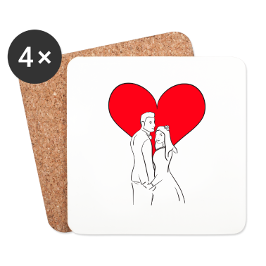 Hochzeit Untersetzer - Hochzeitspaar mit Herz - Lineart Illustration