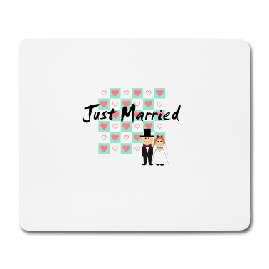 Hochzeit Mousepad - Just Married - Spruch mit Cartoon Brautpaar