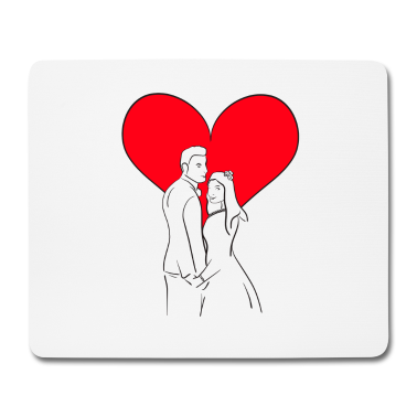 Hochzeit Mousepad - Hochzeitspaar mit Herz - Lineart Illustration