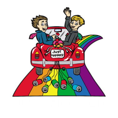 Motiv JUST MARRIED Schwul Hochzeit Regenbogen LGBT
