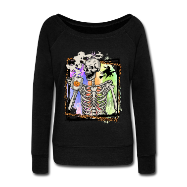 Junggesellenabschied Langarmshirt - Skeleton Drinking Coffee Witch Pumpkin Halloween