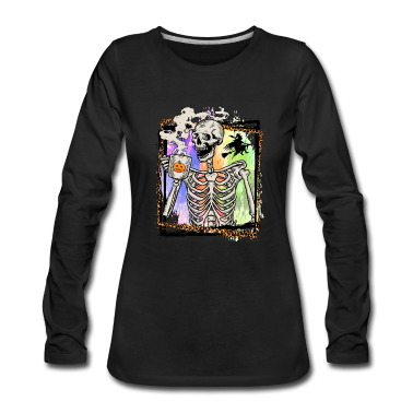 Junggesellenabschied Langarmshirt - Skeleton Drinking Coffee Witch Spice Halloween