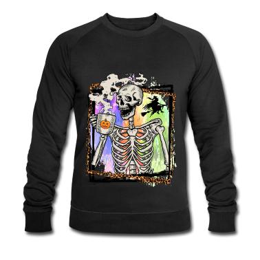 Junggesellenabschied Pullover - Skeleton Drinking Coffee Witch Pumpkin Halloween