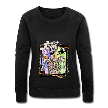 Junggesellenabschied Pullover - Skeleton Drinking Coffee Witch Spice Halloween