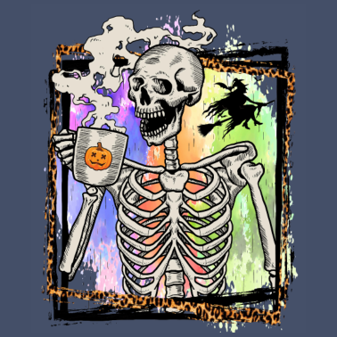 Motiv Skeleton Drinking Coffee Witch Spice Halloween