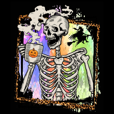 Motiv Skeleton Drinking Coffee Witch Pumpkin Halloween