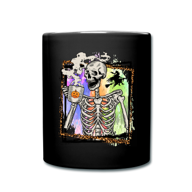 Junggesellenabschied Tasse - Skeleton Drinking Coffee Witch Pumpkin Halloween