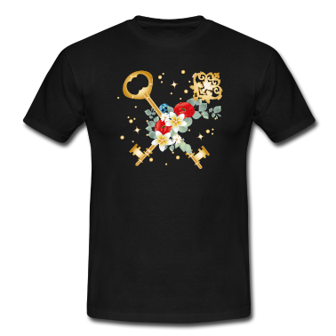 Einzug T-Shirt - zwei gekreuzte Schlüssel mit verschiedenen Blüten