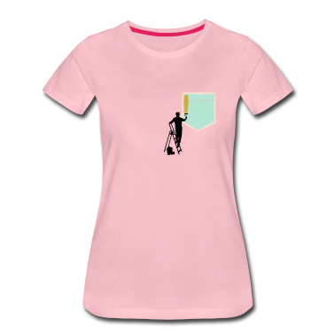 Einzug T-Shirt - Brusttasche - Maler auf Leiter überstreicht Tasche