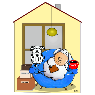 Motiv Haus und Hund weiße Kontur
