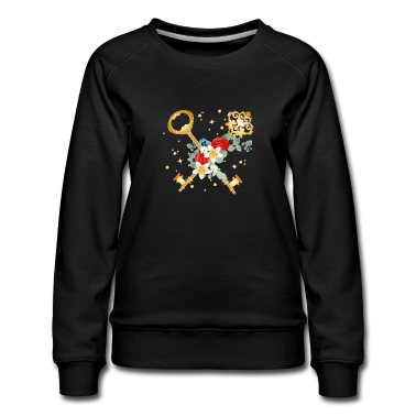 Einzug Pullover - zwei gekreuzte Schlüssel mit verschiedenen Blüten