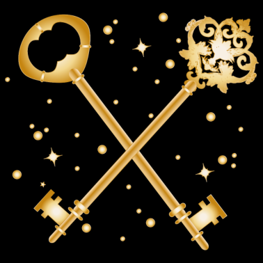 Motiv zwei gekreuzte goldfarbene antike Schlüssel