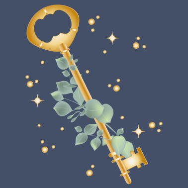 Motiv Zauberhafter goldfarbener Schlüssel mit Eukalyptus