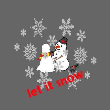 Motiv Schneemann baut einen Schneemann - es schneit