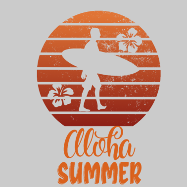 Motiv Aloha Sommer mit Surfer und Surfboard Sunset Retro
