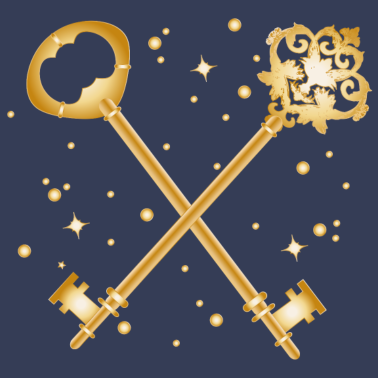 Motiv zwei gekreuzte goldfarbene antike Schlüssel