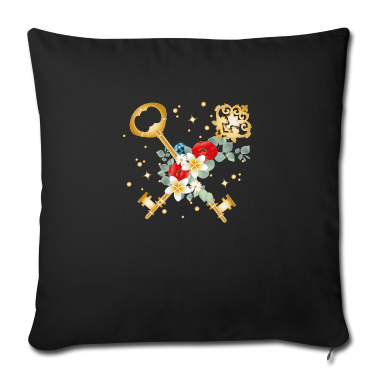 Einzug Kissenbezug - zwei gekreuzte Schlüssel mit verschiedenen Blüten