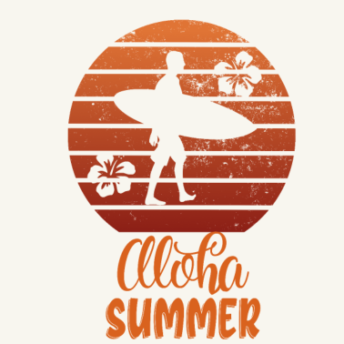 Motiv Aloha Sommer mit Surfer und Surfboard Sunset Retro