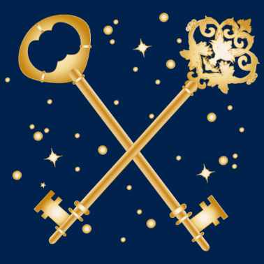 Motiv zwei gekreuzte goldfarbene antike Schlüssel