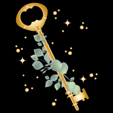 Motiv Zauberhafter goldfarbener Schlüssel mit Eukalyptus