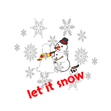 Motiv Schneemann baut einen Schneemann - es schneit