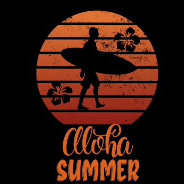 Motiv Aloha Sommer mit Surfer und Surfboard Sunset Retro