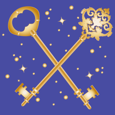 Motiv zwei gekreuzte goldfarbene antike Schlüssel