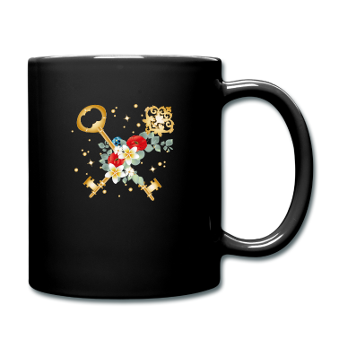 Einzug Tasse - zwei gekreuzte Schlüssel mit verschiedenen Blüten