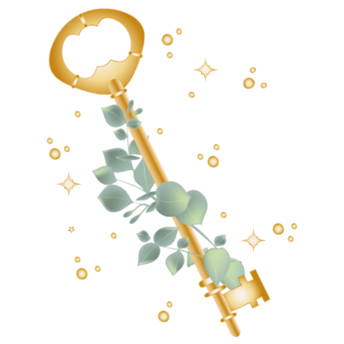 Motiv Zauberhafter goldfarbener Schlüssel mit Eukalyptus