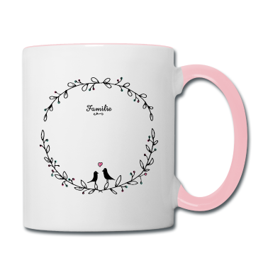 Einzug Tasse - Blumenkranz Vogelfamilie | mit Name bedrucken