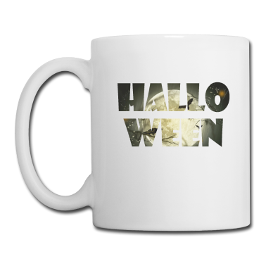 Einzug Tasse - Halloween Schriftzug gruseliger Mond