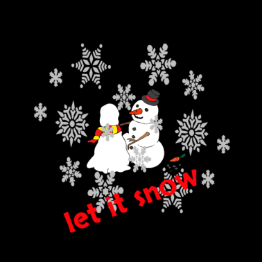 Motiv Schneemann baut einen Schneemann - es schneit