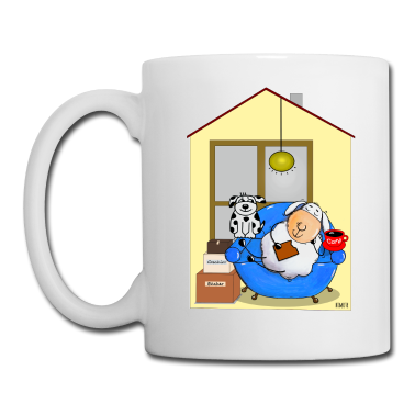 Einzug Tasse - Haus und Hund weiße Kontur