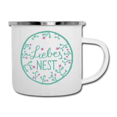 Einzug Emaille Tasse - Liebesnest | mit Name bedrucken | Einzug, Hochzeit