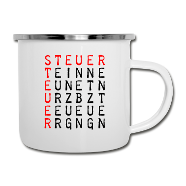 Einzug Emaille Tasse - Steuer Politik Rätsel Teuer Einzug Renten Entzug