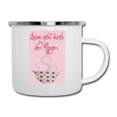 Einzug Emaille Tasse - poster liebe geht durch den magen e 235