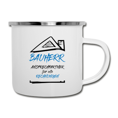 Einzug Emaille Tasse - Hausbau Bauherr Ansprechpartner Rechnungen Spruch