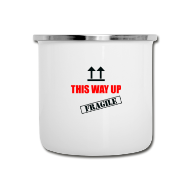 Einzug Emaille Tasse - This way up Umzug Umzugskarton Lager lustig Humor