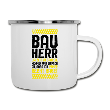 Einzug Emaille Tasse - Bauherr Hausbau Eigenheim Baustelle Spruch Lustig