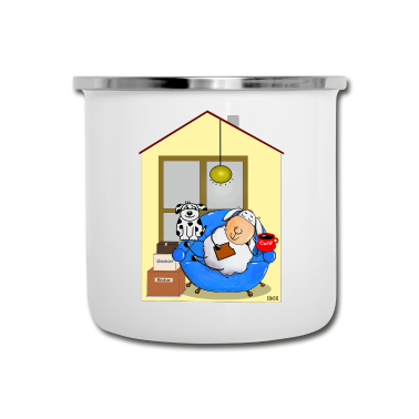 Einzug Emaille Tasse - Haus und Hund weiße Kontur