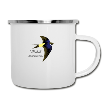 Einzug Emaille Tasse - Schwalbe Freiheit Flügel ausbreiten Abenteuer