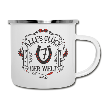 Einzug Emaille Tasse - GLÜCKSBRINGER - Alles Glück der Welt | Rot-Schwarz