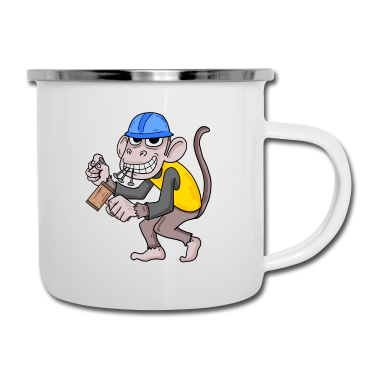 Einzug Emaille Tasse - Bauherr Hausbauer Hausbau Affe Geschenk