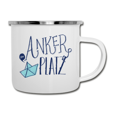 Einzug Emaille Tasse - Ankerplatz | Heimathafen | blau