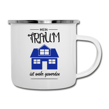 Einzug Emaille Tasse - Mein Traumhaus Eigenheim Hausbau Bauherr Geschenk