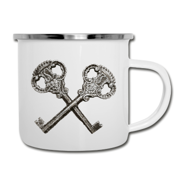 Einzug Emaille Tasse - Antik Vintage Retro Schlüssel Wappen Design