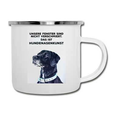 Einzug Emaille Tasse - Witziger Hundespruch