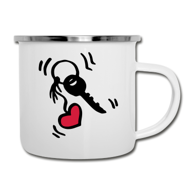 Einzug Emaille Tasse - Schlüssel mit Herzanhänger / key with heart - Herz