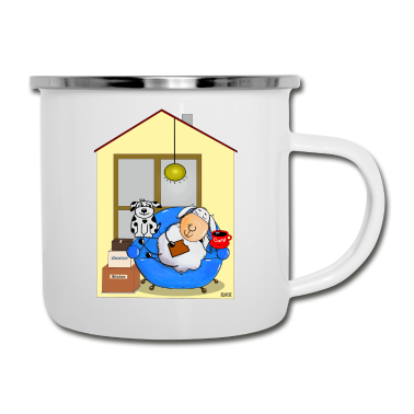 Einzug Emaille Tasse - Haus und Hund